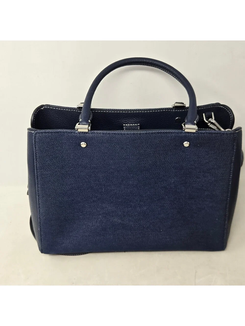 Kate Spade Leila medium triple compartment satchel Denim & Navy Leather EUC